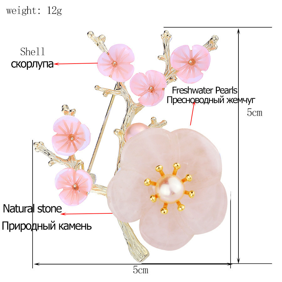 FARLENA Natural Crystal stone Plum blossom Corsage hijab pins Elegant Freshwater Pearl Brooches for Women Clothing Accessories 201009