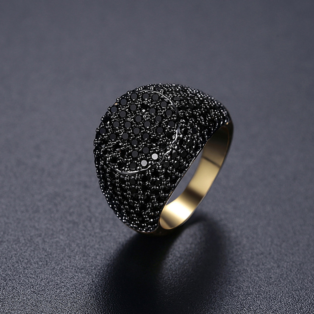 Men's Hip Hop Vintage Adjustable Rings Gold Plated Shining Black Cubic Zircon Finger Ring Jewelry Gift