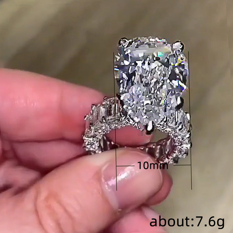 10CT Big Diamond Ring Vintage Jewelry 925 Sterling Silver Unique Cocktail Pear Cut White Topaz Gemstones Wedding Engagement Band R