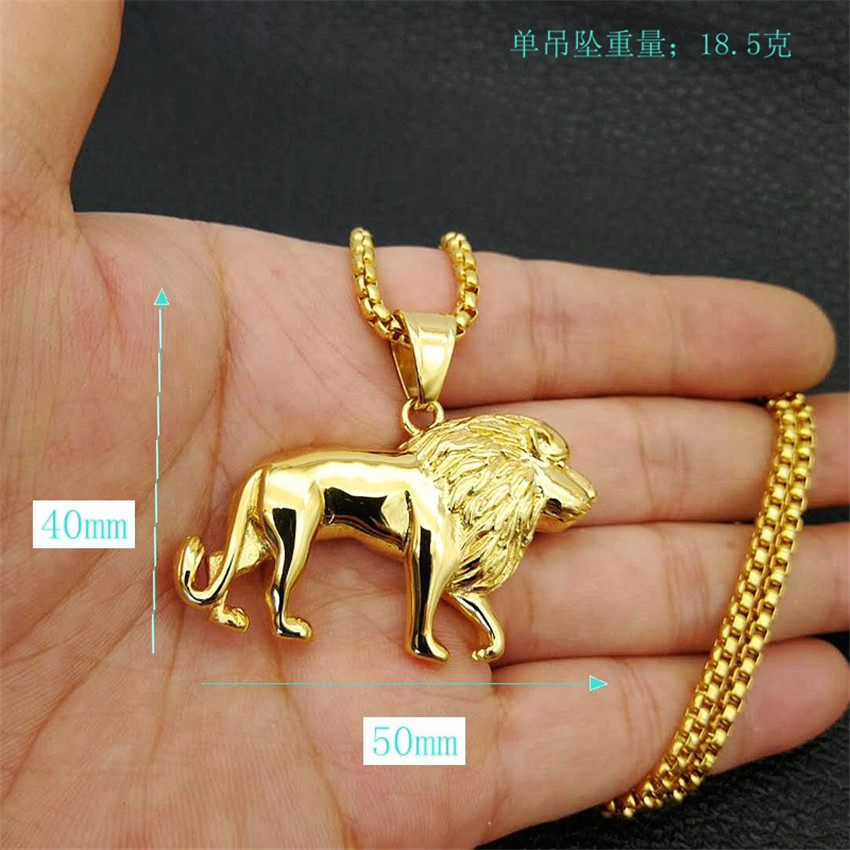 Stainless Steel Lion Necklace for WomenMenGold Color Lions Head Pendant Animal JewelryAfrica Lion Ethiopian Best Gift 201014
