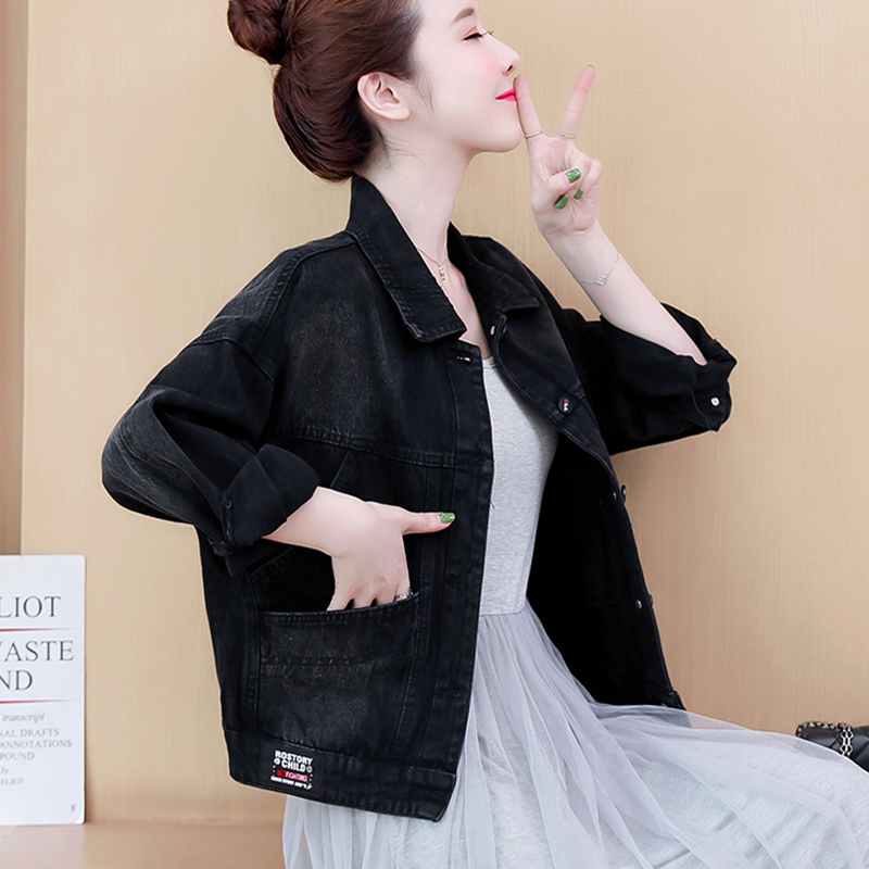 New Autumn Turn-down Collar Basic Jean Women Jacket Loose Casual Ladies Coats Female Black Outwear Denim Jackets Clothing 201029