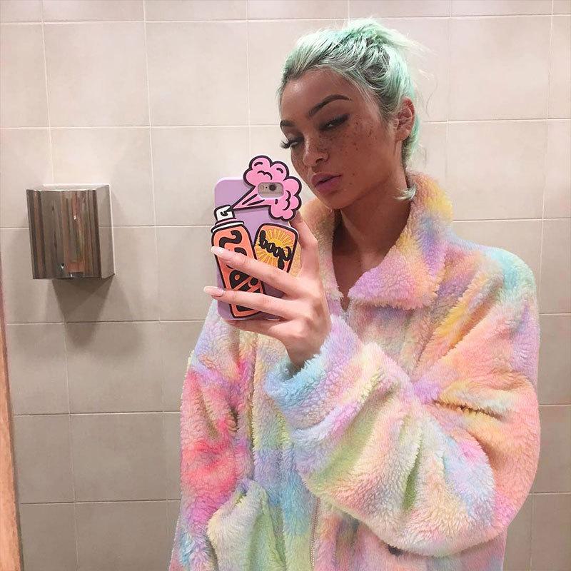 Winter Coat Tie Dye Pink Faux Fur Long Sleeve Turn Down Collar Furry Jackets Harajuku Fahsion Streetwear Thick Warm Soft Outwear, Multi
Winter Coat Tie Dye Pink Faux Fur Long Sleeve Turn Down Collar Furry Jackets Harajuku Fahsion Streetwear Thick Warm Soft Outwear, Multi