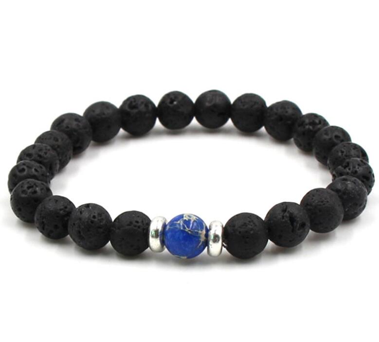 Black Natural Vocanic Rock Beaded Strand Bracelets Chakra Yoga Bracelet Essential Oil Diffuser Bracelets for Men Women Stone Hand Chain Wholesale Pric