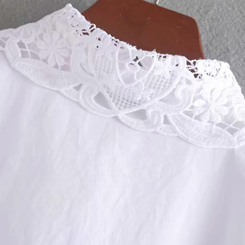 KPYTOMOA Women Fashion Cutwork Embroidery Button-up Blouses Vintage Lapel Collar Long Puff Sleeve Female Shirts Blusas Chic Tops 201125