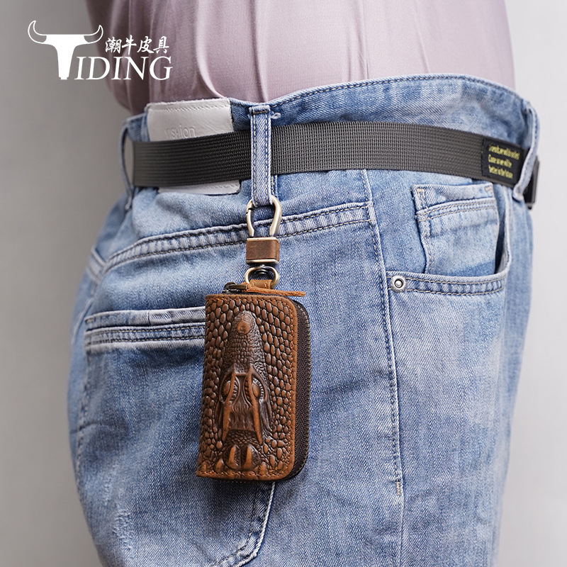 Fashion Leather Car Key Bag Unisex Zipper Keys Housekeeper Cow Split Leather Key Organizer Case Wallet