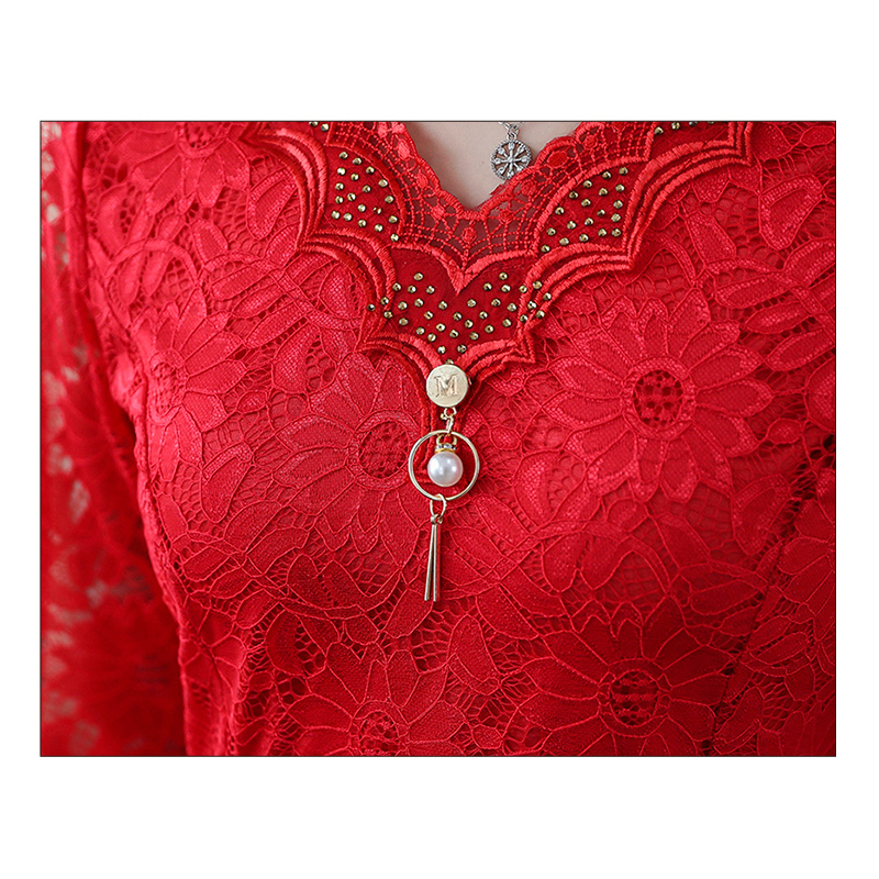 2019 New Long Sleeve Solid Lace Blouse Women Shirt OL Sexy Floral Plus Size Pullover Lace Women Shirt Tops Camisas Mujer 50 T200321