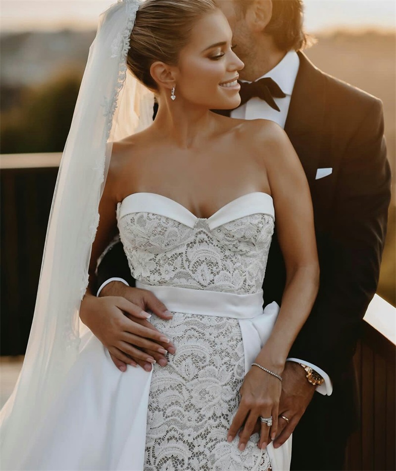 Gorgeous Mermaid Wedding Dresses With Detachable Train Sweetheart Appliques Lace Chic Bridal Gowns Ruffles Custom Made Vestidos De Novia