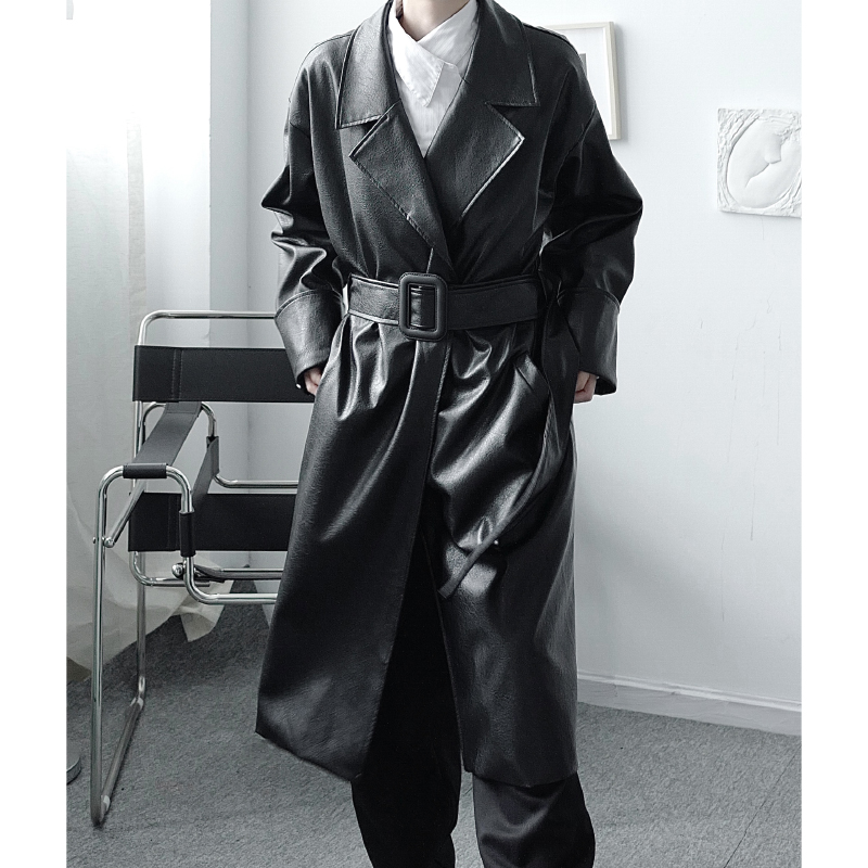 Men' Belt Buckle Leather Trench Coat Male Streetwear Vintage Fashion Casual Loose Trench Jacket Outerwear, Ym150
Men' Belt Buckle Leather Trench Coat Male Streetwear Vintage Fashion Casual Loose Trench Jacket Outerwear, Ym150
