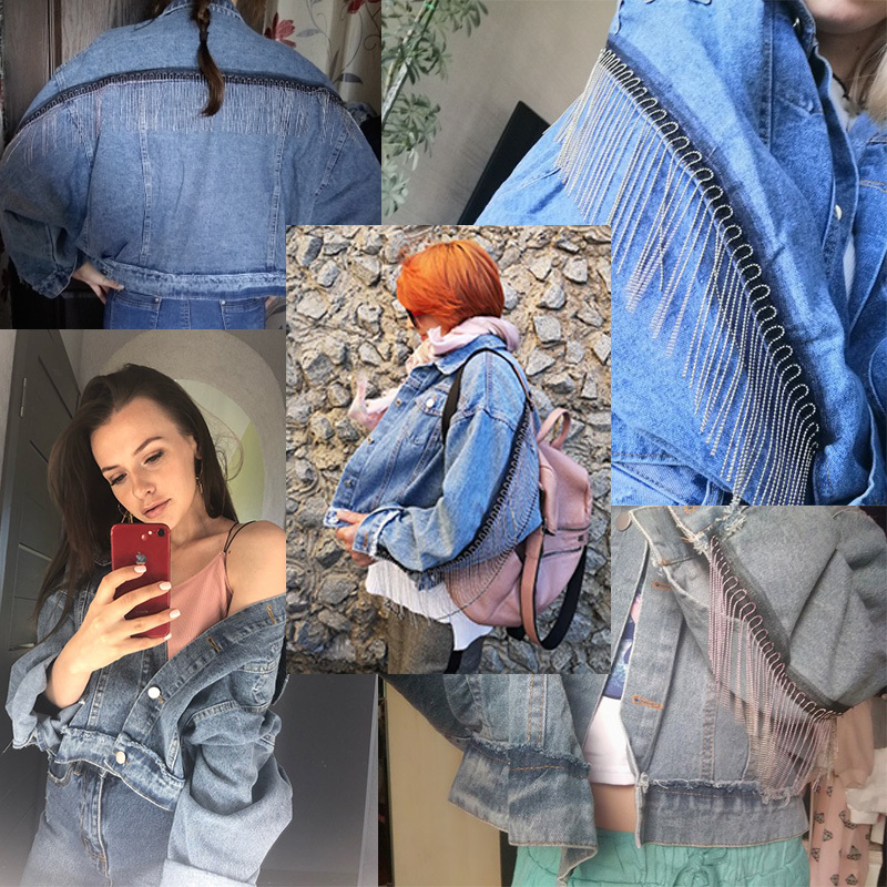 Women bat sleeve tassel short loose burr denim jacket Female Fashion new boyfrieds outwear Autumn Streetwear jean coat 201106
