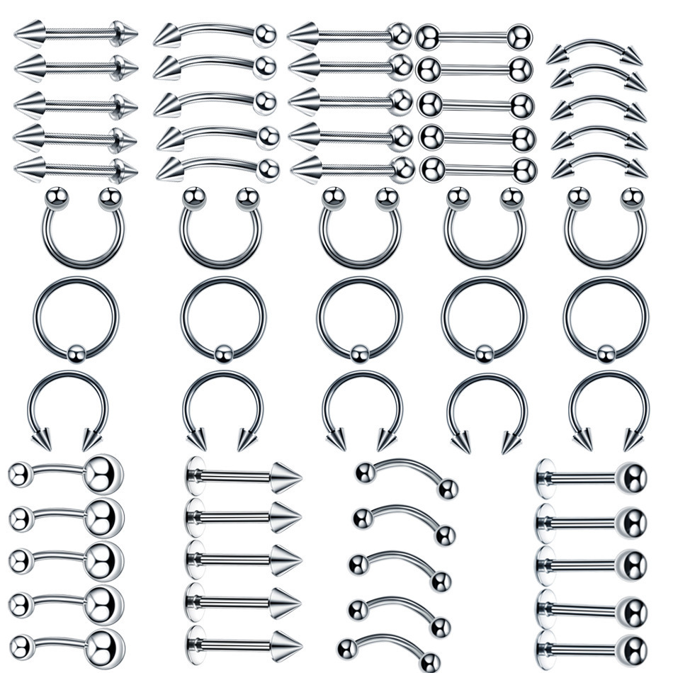 60Pcs/Lot Surgical Steel Universal Body Jewelry Captive Bead Rings Nose Septum Banana Piercing Bar Belly Rings Horseshoe Earring T200508