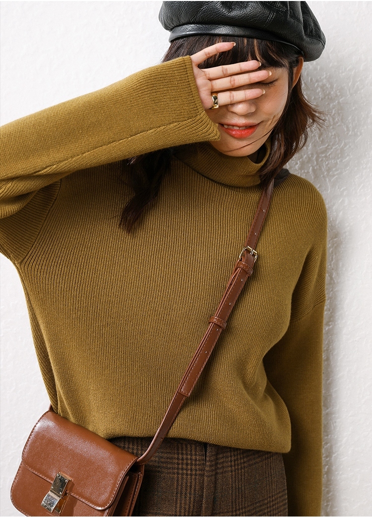 Obrix Soft Casual Style Female Sweater Solid Pattern Turtleneck Full Sleeve Spring Autumn Pullover For Women 201221