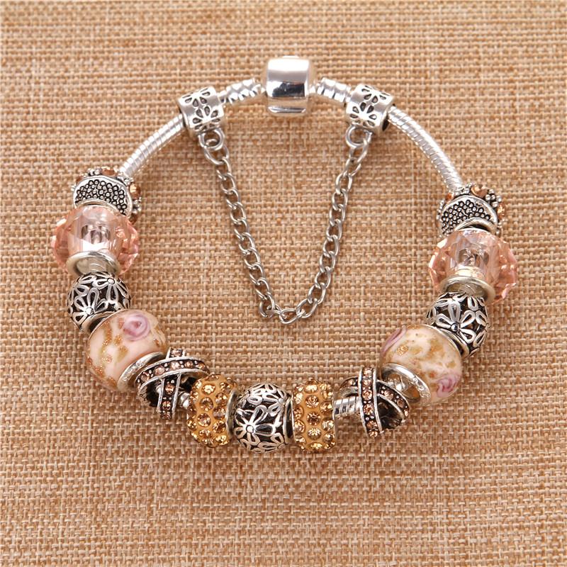European Style Vintage Silver plated Peach Color Crystal Noble Fashion DIY Charms Pand Bracelets & Bangles For Women Gift
European Style Vintage Silver plated Peach Color Crystal Noble Fashion DIY Charms Pand Bracelets & Bangles For Women Gift