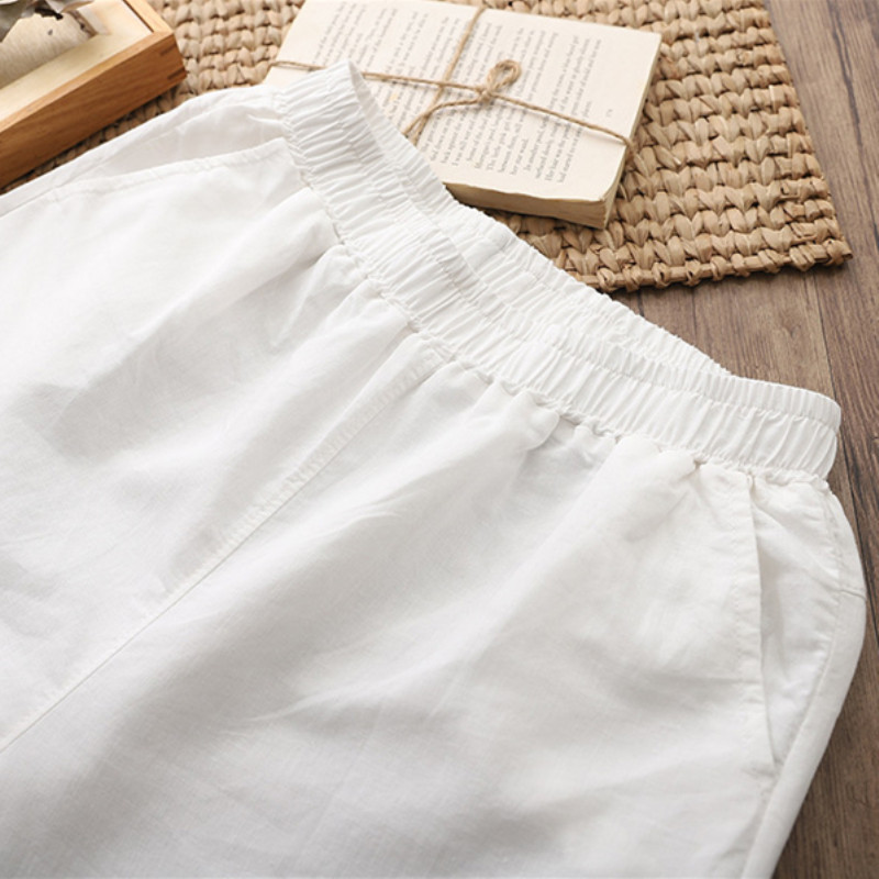 Johnature New Style Casual Loose Women Calf-length Pants Spring Summer Fashion Solid Cotton Linen Women Pants 201109