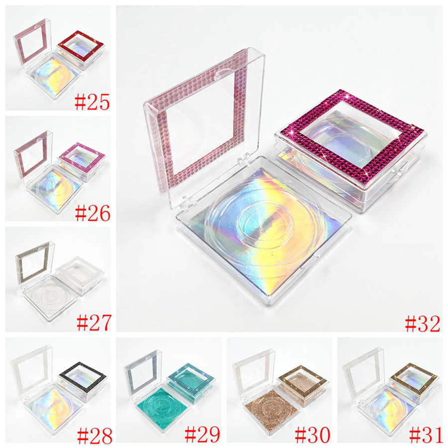 3D Mink Eyelash Diamond Package Boxes False Eyelashes Square Packaging Empty Eyelash Box Case Lashes Box Packaging 32styles
