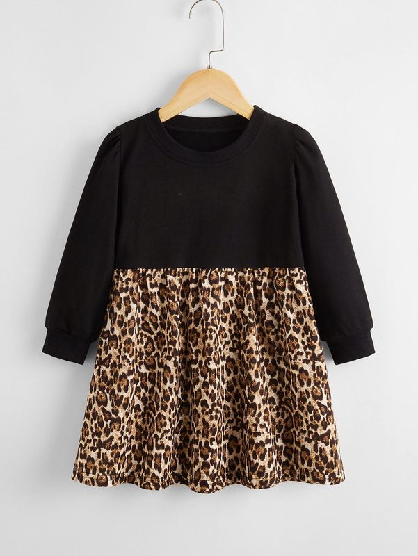 Toddler Girls Contrast Leopard Panel Dress SHE