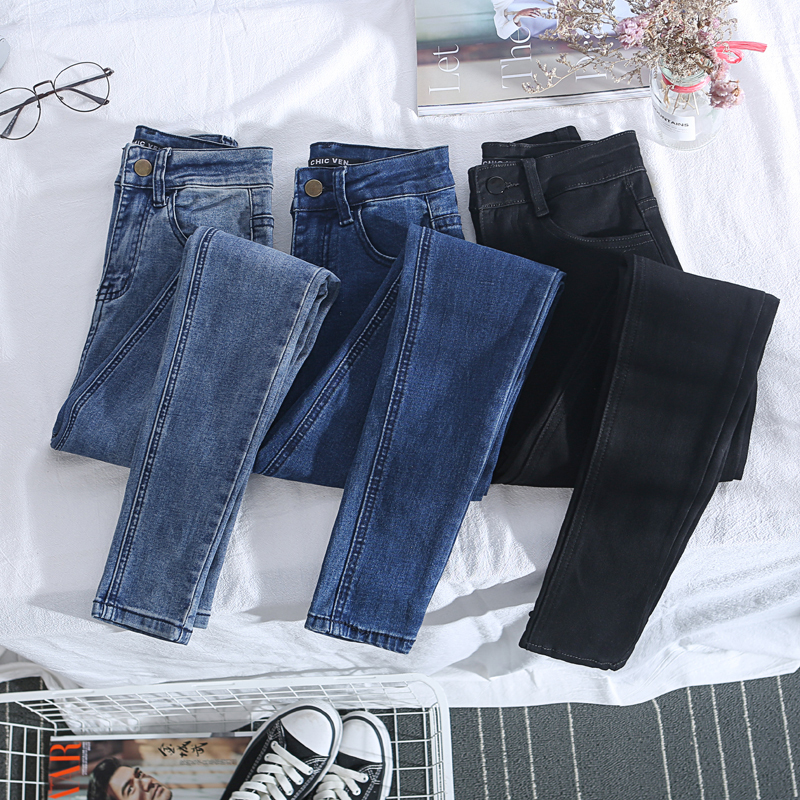 Plus Size Button fly Women Jeans High Waist Blue Pants Jeans for Women High Elastic Skinny Stretchy Women Pants Lift Hips 201105