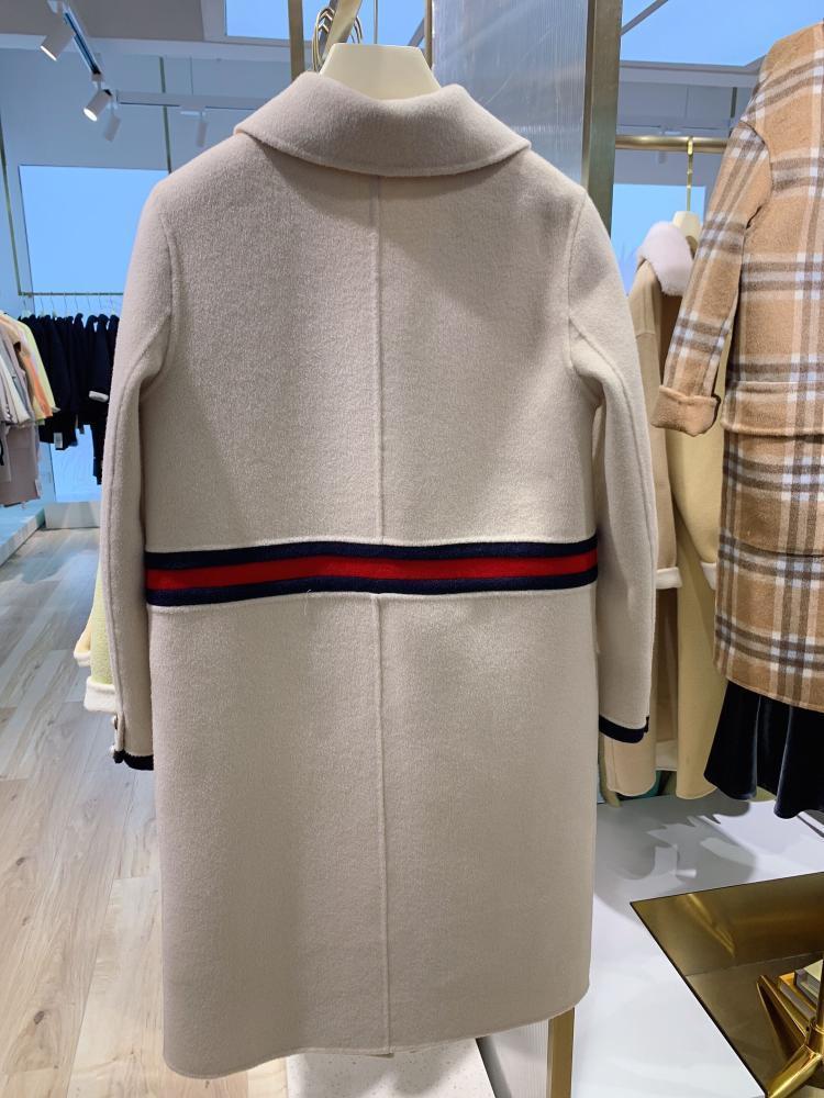 Elegant handmade wool coat beige high-end double-sided cashmere coat women's middle long bow retro woolen coat 201103