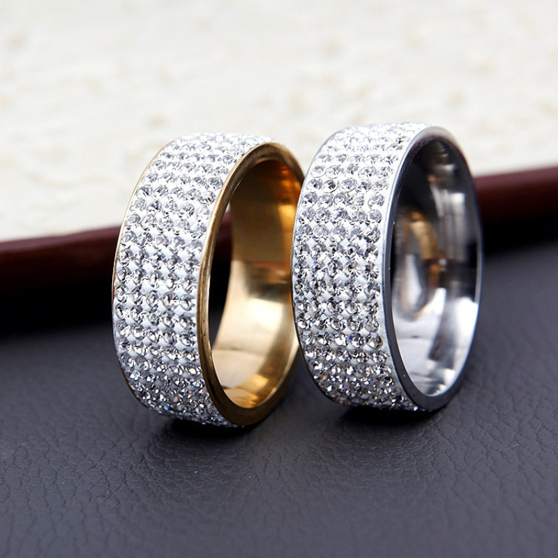 Five Rows Diamond Stainless Steel Ring Handamde Men Women Lovers Gift Rings Jewelry