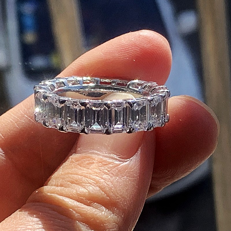 Size 5-10 Couple Rings Luxury Jewelry 925 Sterling Silver Emerald Cut White Topaz CZ Diamond Eternity Women Wedding Bridal Ring Set Gift