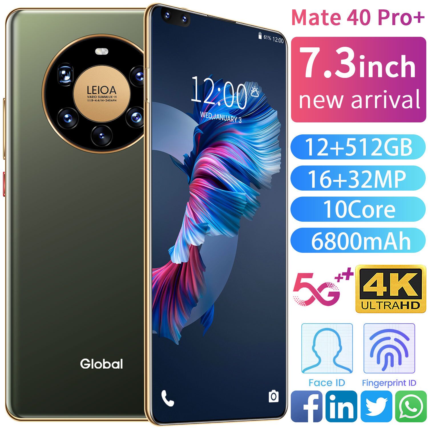 

The new smartphone Mate40pro+ large screen 7.2 inch 1+8G Android external low-cost wholesale cross-border mobile phone