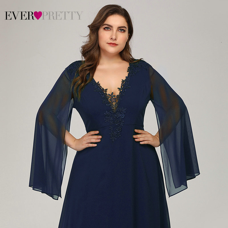 Plus Size Green Evening Dresses Ever Pretty EZ07948 ALine VNeck Appliques Elegant Women Formal Dresses For Party Abendkleider 201114