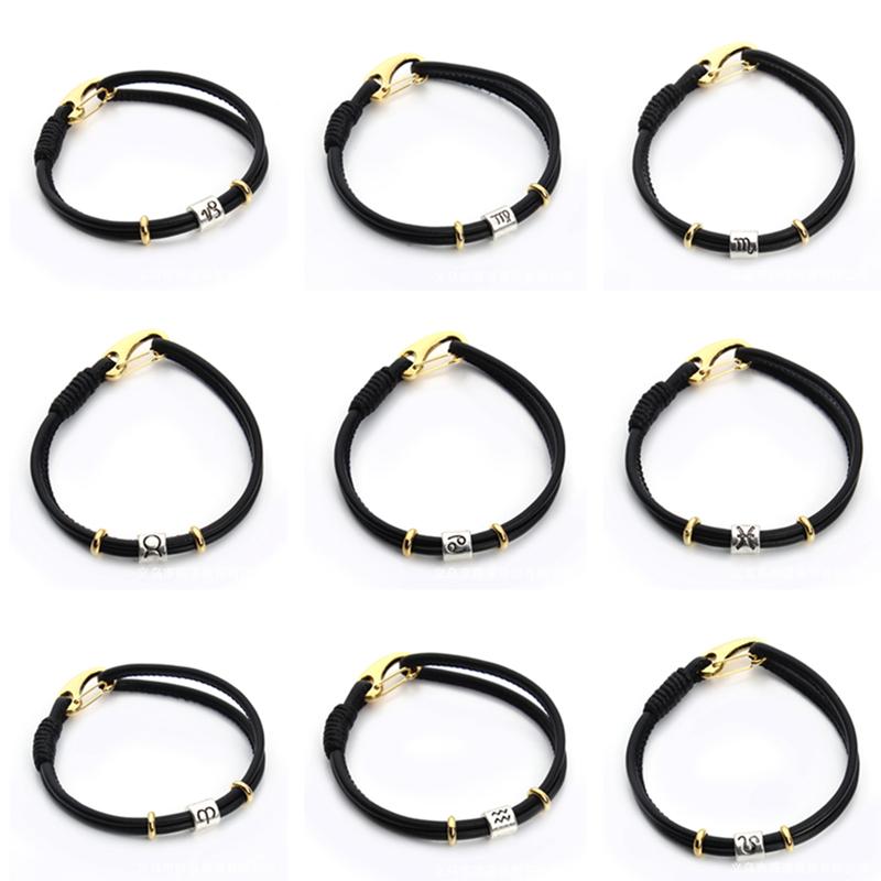 12-Signs Fashionable Leather Rope Woven Bracelet Gold Color Buckle Men's and Women's simple Zodiac pattern Bracelets Bangles
12-Signs Fashionable Leather Rope Woven Bracelet Gold Color Buckle Men's and Women's simple Zodiac pattern Bracelets Bangles