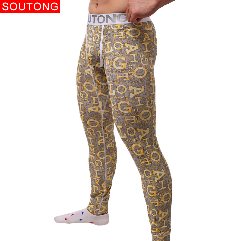 Soutong Underwear Winter Mens Warm Thermal Underwear Cotton Long Johns Underpants Letter Printed Thermal Underwear For Men 201126