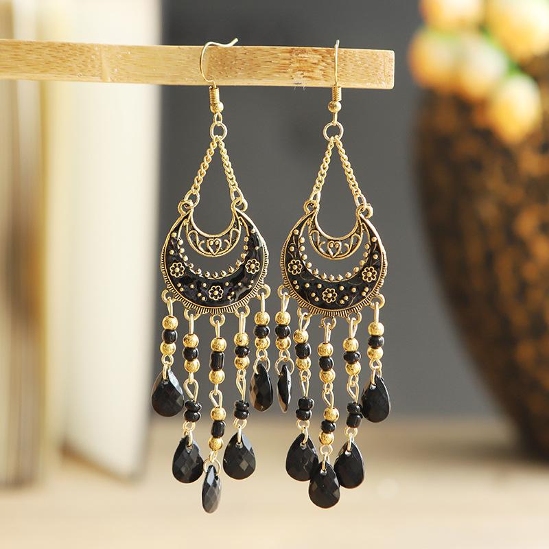 Women's Crescent Moon Alloy Long Chain Tassel Dangle Earrings Bohemia Crystal Beads Drop Earrings Jhumka Tibetan Jewelry
Women's Crescent Moon Alloy Long Chain Tassel Dangle Earrings Bohemia Crystal Beads Drop Earrings Jhumka Tibetan Jewelry