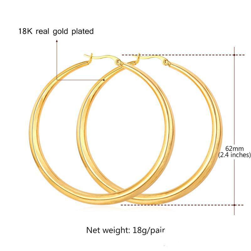 Real 18K Gold Silver Plated Big Hoop Earrings for Women Large Stainless Steel Round Circle Hoops Earring Lightweight No Fade Color Nice Jewelry Gift 6