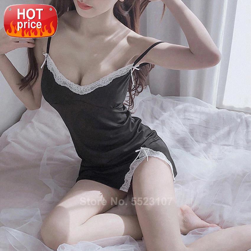 Suspender Sling Sexy Sleepwear for Women Deep V-neck Homewear Split Mini Nightgown Solid Color Lace Erotic Lingerie Dress #jc94, Black;white
Suspender Sling Sexy Sleepwear for Women Deep V-neck Homewear Split Mini Nightgown Solid Color Lace Erotic Lingerie Dress #jc94, Black;white