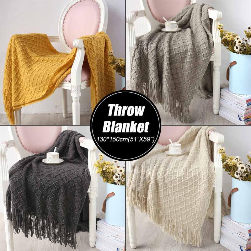 130*150cm Crocheted Sofa Throw Blanket Tassels Air Condition Blanket Travel Acrylic Plane Plaids Solid Bedspreads
130*150cm Crocheted Sofa Throw Blanket Tassels Air Condition Blanket Travel Acrylic Plane Plaids Solid Bedspreads