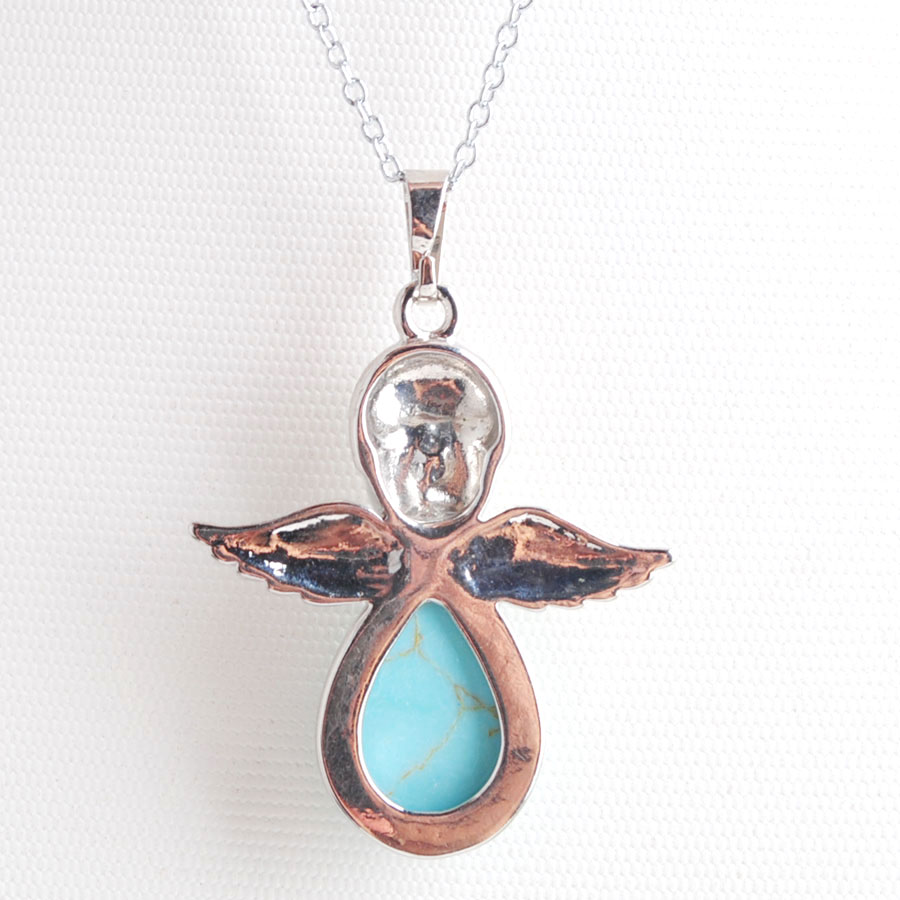 WOJIAER Angel Wings Natural Agate Quartz Turquoise Stones Pendants Necklaces bead Women Girls Jewelry Christmas Gifts BM902