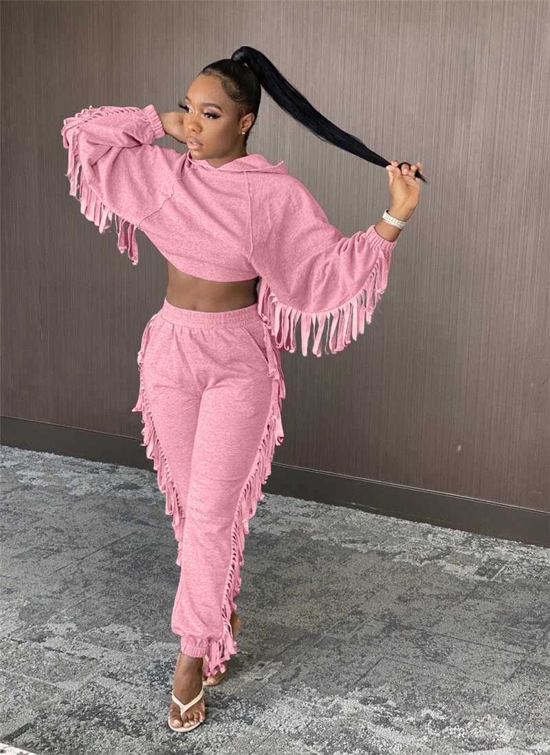 New Women cotton tracksuits fall winter clothing hoodies+pants tassels two piece set solid color sweatsuits outfits jogger suits 4112