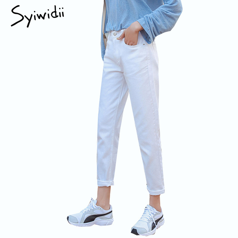 syiwidii Cotton white jeans woman high waist skinny jeans woman plus size mom jeans black spring beige blue 201105