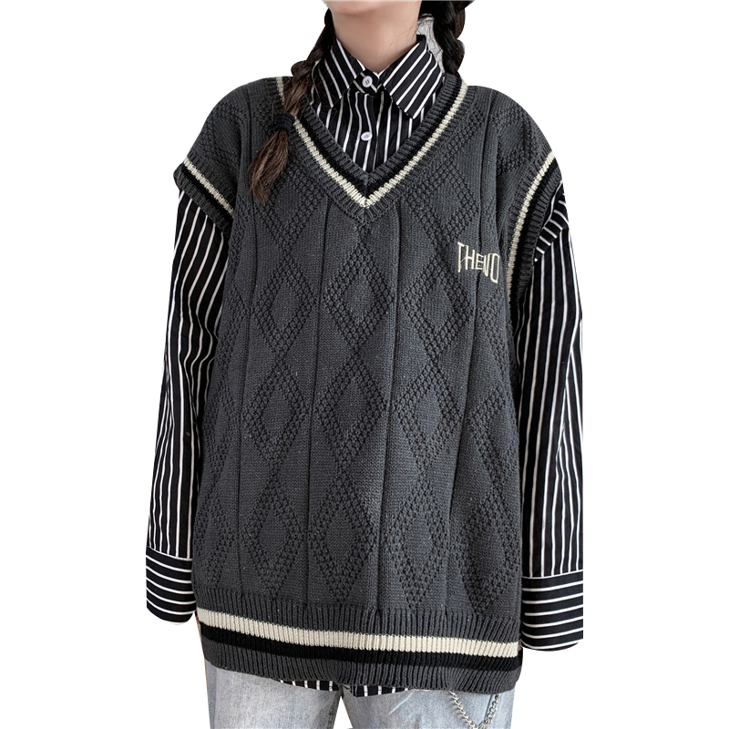 Coed V-Neck Cotton Sweater Vest Sleeveless Patchwork Autumn Spring Warm Spacious Clothes Knitted Fashion Casual male Coats Pull 201203