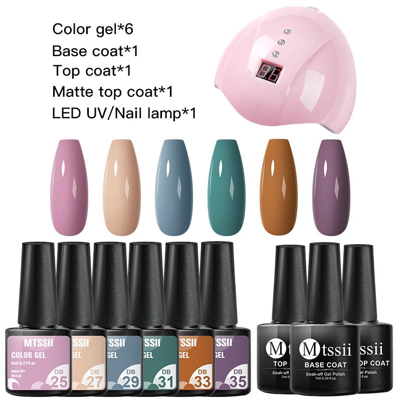 Mtssii 60/40pcs Color Nail Polish Set 155 Colors Semi Permanent UV Led Gel Varnish Soak Off Lacquers Base Top Coat