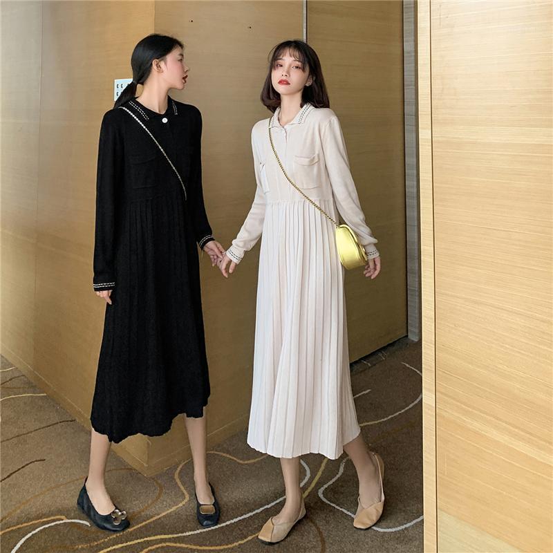 Autumn Winter Long Sleeve Sweater Dress Women Chic Turn-down Collar Knit Pleated Midi Dresses Casual Pocket Thick Dresses1, Black
Autumn Winter Long Sleeve Sweater Dress Women Chic Turn-down Collar Knit Pleated Midi Dresses Casual Pocket Thick Dresses1, Black