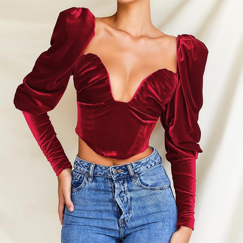 2021 Women Long Sleeve Autumn Winter Skinny Tops V-Neck Vintage High Waist Back Zipper Corduroy Elegant fashion women' T-shirt, Burgundy
2021 Women Long Sleeve Autumn Winter Skinny Tops V-Neck Vintage High Waist Back Zipper Corduroy Elegant fashion women' T-shirt, Burgundy