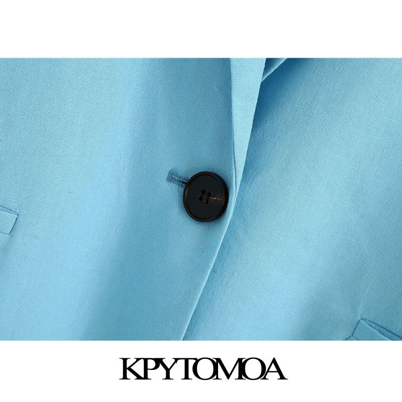 KPYTOMOA Women Fashion Single Button Long Style Blazers Coat Vintage Notched Collar Sleeve Female Outerwear Chic Tops 201114