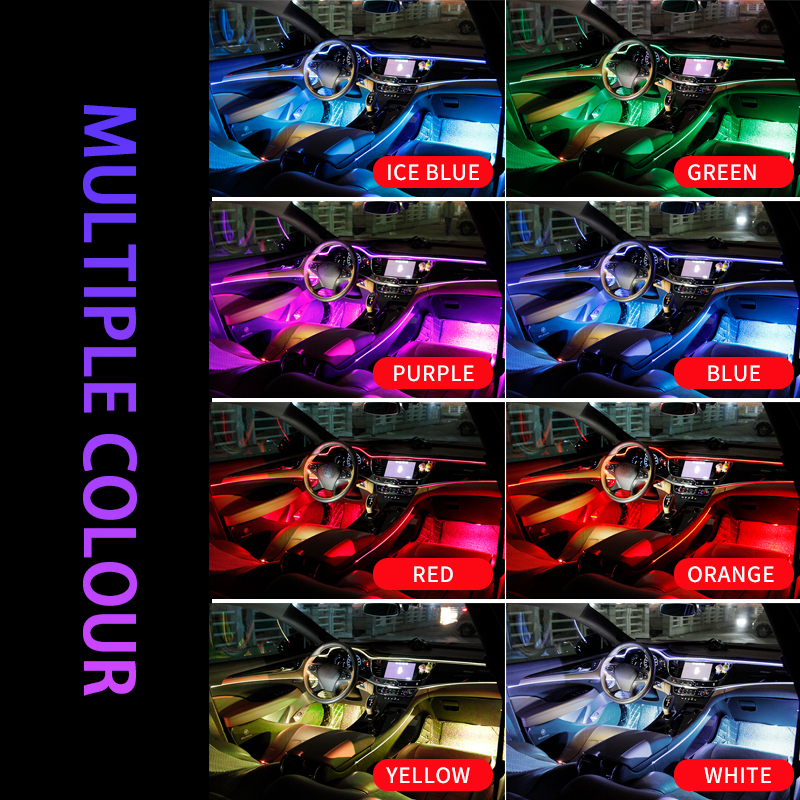 Car Interior Ambient Light Backlight EL Neon Strip 12V RGB Multiple Modes App Sound Control Auto Decorative Door Atmosphere Lamp