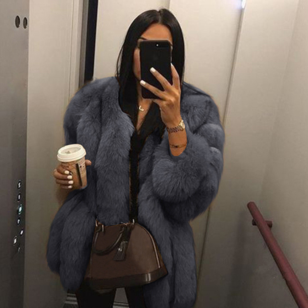 Women Fluffy Faux Fur Jacket Autumn Winter Warm Outerwear Coat Overcoat Hooded Long Coat Ladies Faux Fur Coat D30 201110