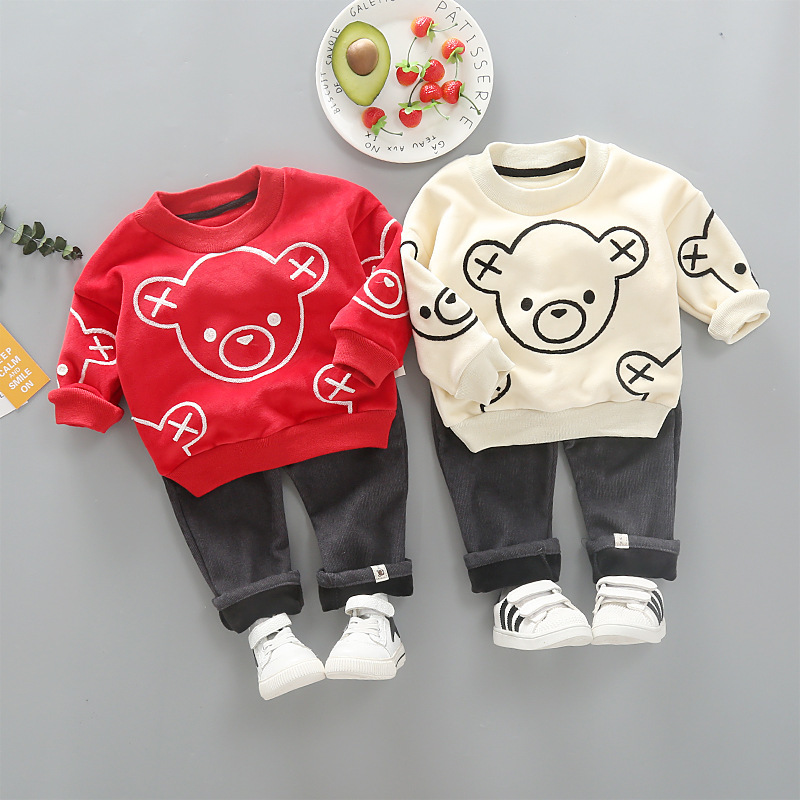 New winter Children's Clothing For Boys/Girls Velvet Thickened Sports Sweater Cartoon Casual Two-Piece Set Keep Warm 12M-4TX1019