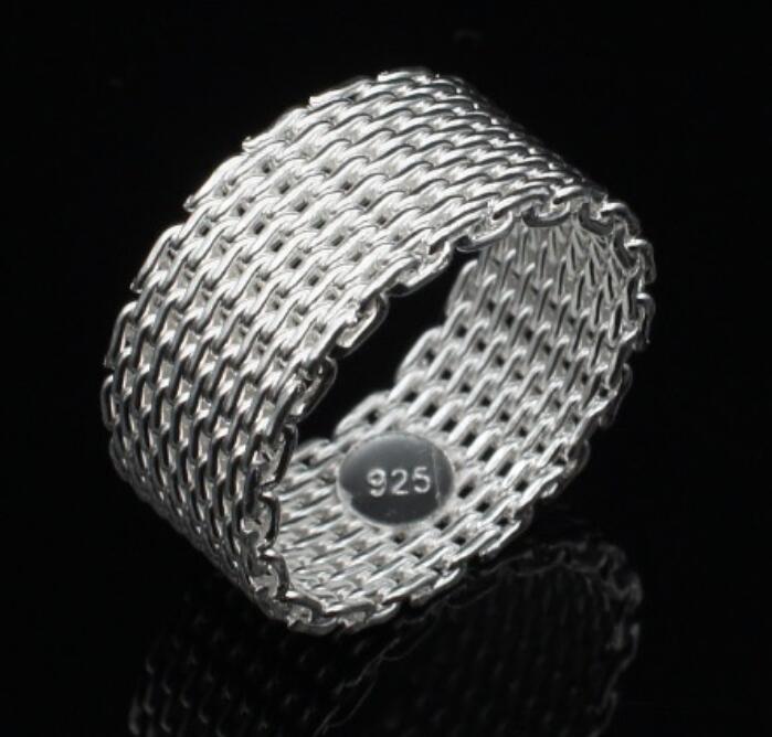 925 Sterling Silver plating Ring 10MM Weave Mesh Finger Ring Band ring for Women Fashion Wedding Jewelry Gift MOQ 20 pcs size US 6-9
