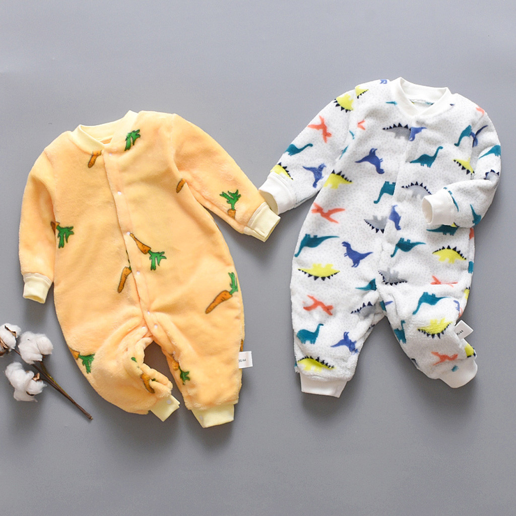 Baby Cartoon Dinosaur Winter Clothing Newborn Girl Boy Rompers Fleece Warm Romper Jumpsuit Soft Pajamas 3-18M 201028