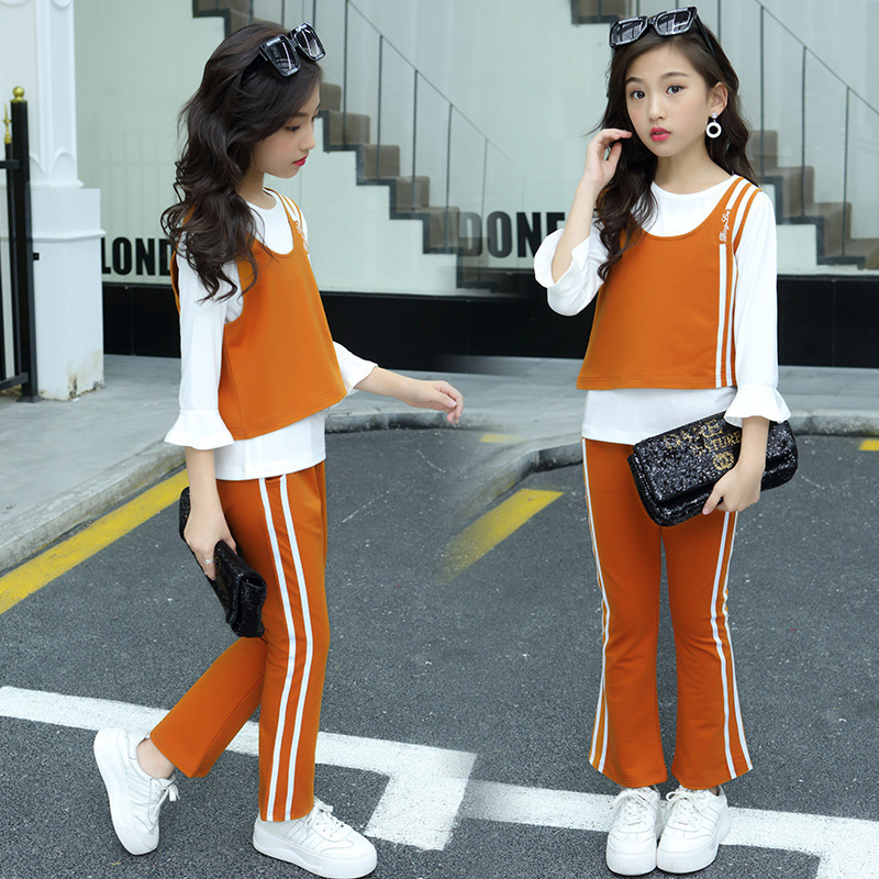 LZH All-Match Teenager Girl Clothes Fashion Striped Vest Autumn 3Pcs Set Simplicity Kids Suit Children's Clothing 5 To 12 Years Y1106