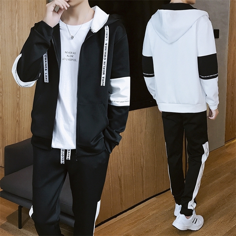 Men Sweatshirt Set Spring Autumn Hooded Tracksuit Men's Set Sporting Two Pieces Casual Sportswear Suits HoodiesPants Male Sets 201210