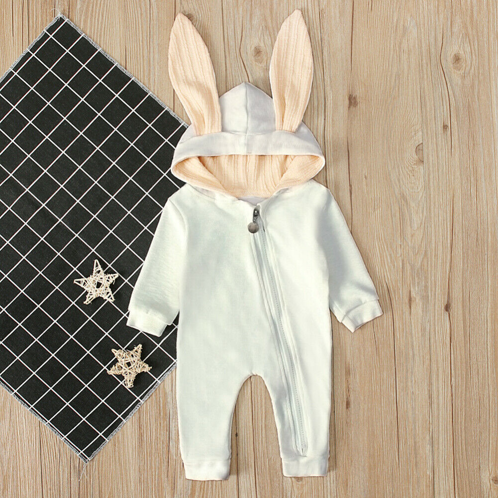 Cute Newborn Baby Boy Girl Bunny Rompers Long Ear Hooded Jumpsuit Rabbit Playsuit Autumn Winter Baby Boy Girl Easter Costumes 201027