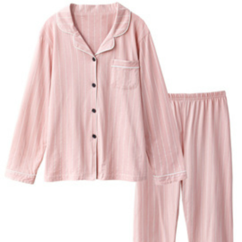 QWEEK Cotton Pajamas for Women Long Sleeve Night Suit Cardigan Pijama Stripes Sleepwear Pyjama Nightwear Dropshipping 201106