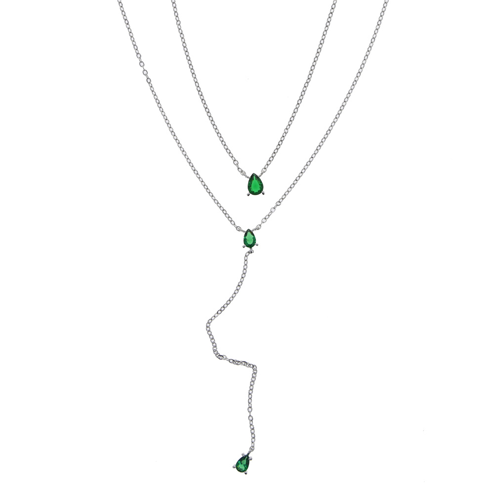 New arrived women wedding choker necklace with green cz paved Y shape long layer chain statement necklace Jewelry wholesale