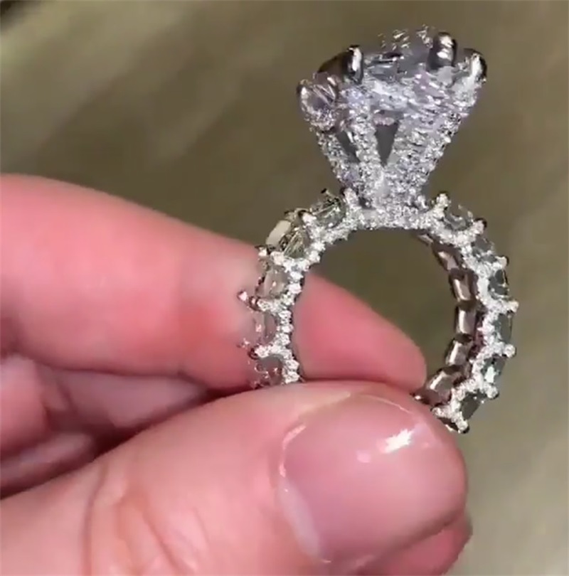 10CT Big Diamond Ring Vintage Jewelry 925 Sterling Silver Unique Cocktail Pear Cut White Topaz Gemstones Wedding Engagement Band R